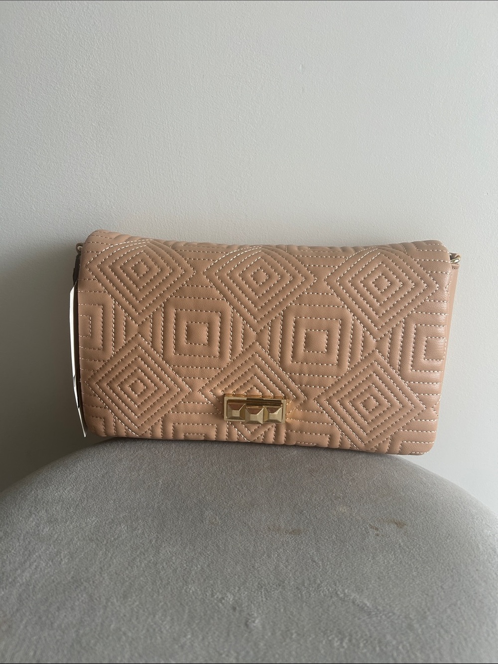 Zara Quilted Geometric Shoulder Bag in Nude Beige